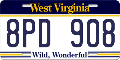 WV license plate 8PD908