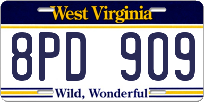 WV license plate 8PD909