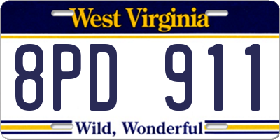 WV license plate 8PD911