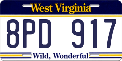 WV license plate 8PD917