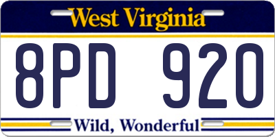 WV license plate 8PD920