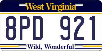 WV license plate 8PD921