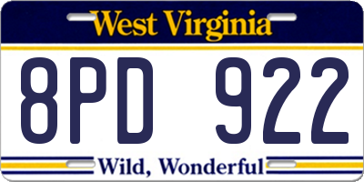 WV license plate 8PD922