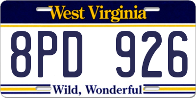 WV license plate 8PD926