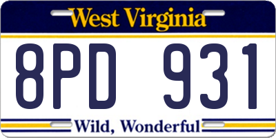 WV license plate 8PD931