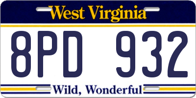 WV license plate 8PD932