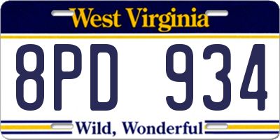 WV license plate 8PD934