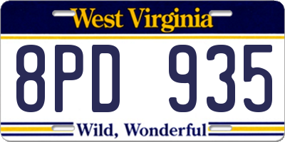 WV license plate 8PD935