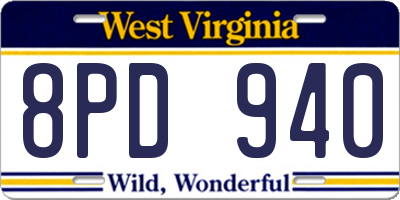 WV license plate 8PD940