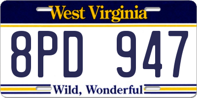 WV license plate 8PD947