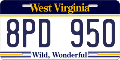 WV license plate 8PD950