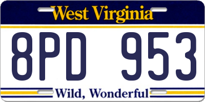 WV license plate 8PD953