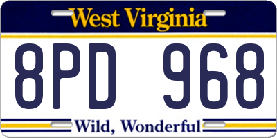 WV license plate 8PD968