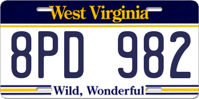 WV license plate 8PD982