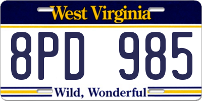 WV license plate 8PD985