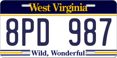 WV license plate 8PD987
