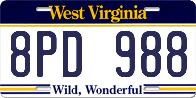 WV license plate 8PD988