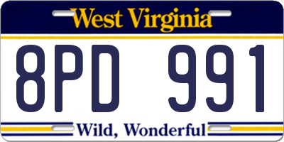 WV license plate 8PD991