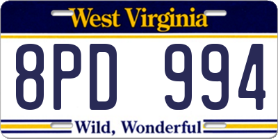 WV license plate 8PD994