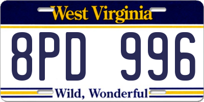 WV license plate 8PD996