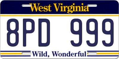 WV license plate 8PD999