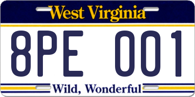 WV license plate 8PE001