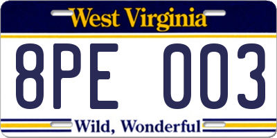WV license plate 8PE003