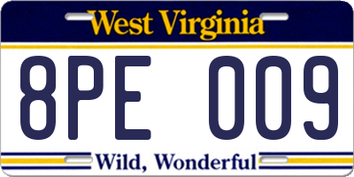 WV license plate 8PE009