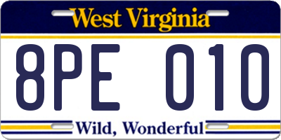 WV license plate 8PE010