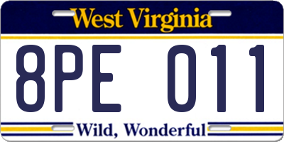 WV license plate 8PE011