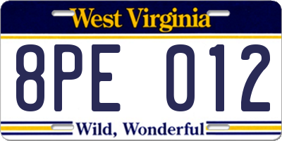 WV license plate 8PE012