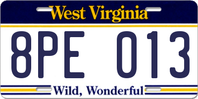 WV license plate 8PE013
