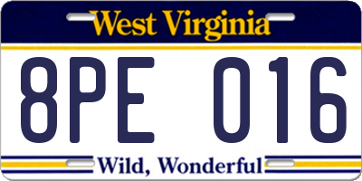 WV license plate 8PE016