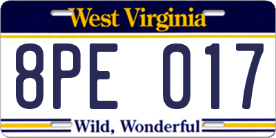 WV license plate 8PE017