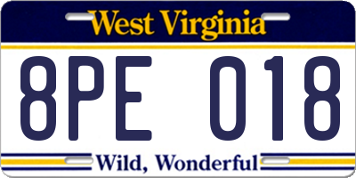 WV license plate 8PE018