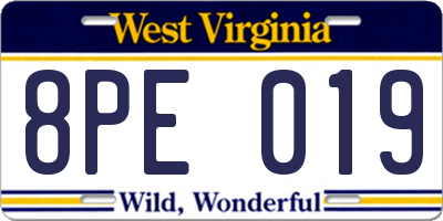 WV license plate 8PE019