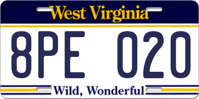 WV license plate 8PE020