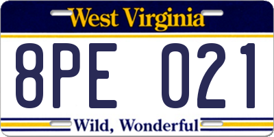 WV license plate 8PE021