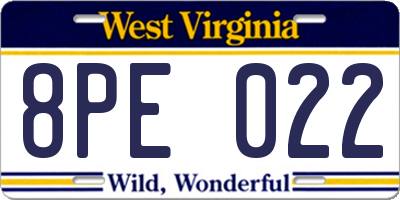 WV license plate 8PE022