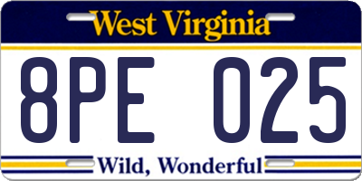 WV license plate 8PE025