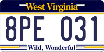 WV license plate 8PE031