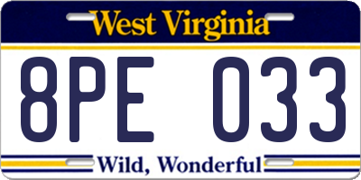 WV license plate 8PE033