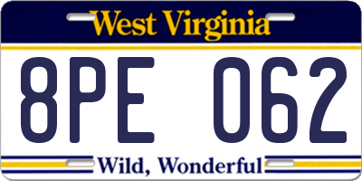WV license plate 8PE062