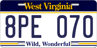 WV license plate 8PE070