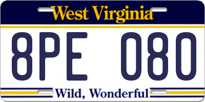 WV license plate 8PE080