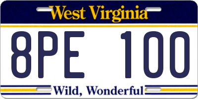 WV license plate 8PE100