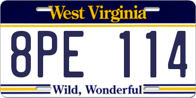 WV license plate 8PE114
