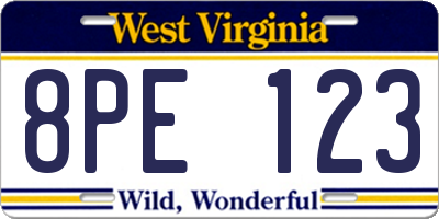WV license plate 8PE123