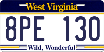 WV license plate 8PE130