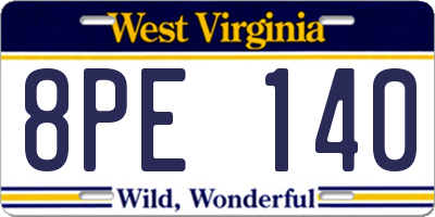 WV license plate 8PE140